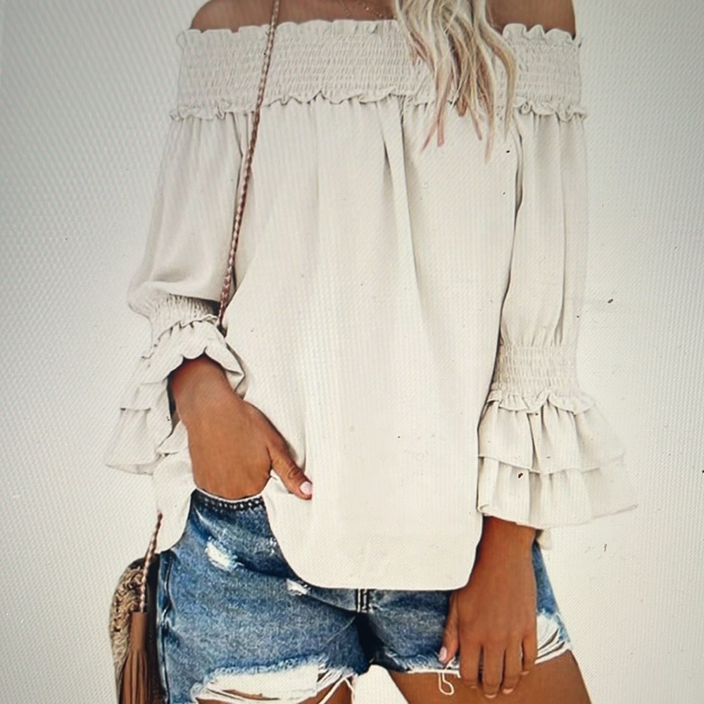 Off The Shoulder chiffon long sleeve top